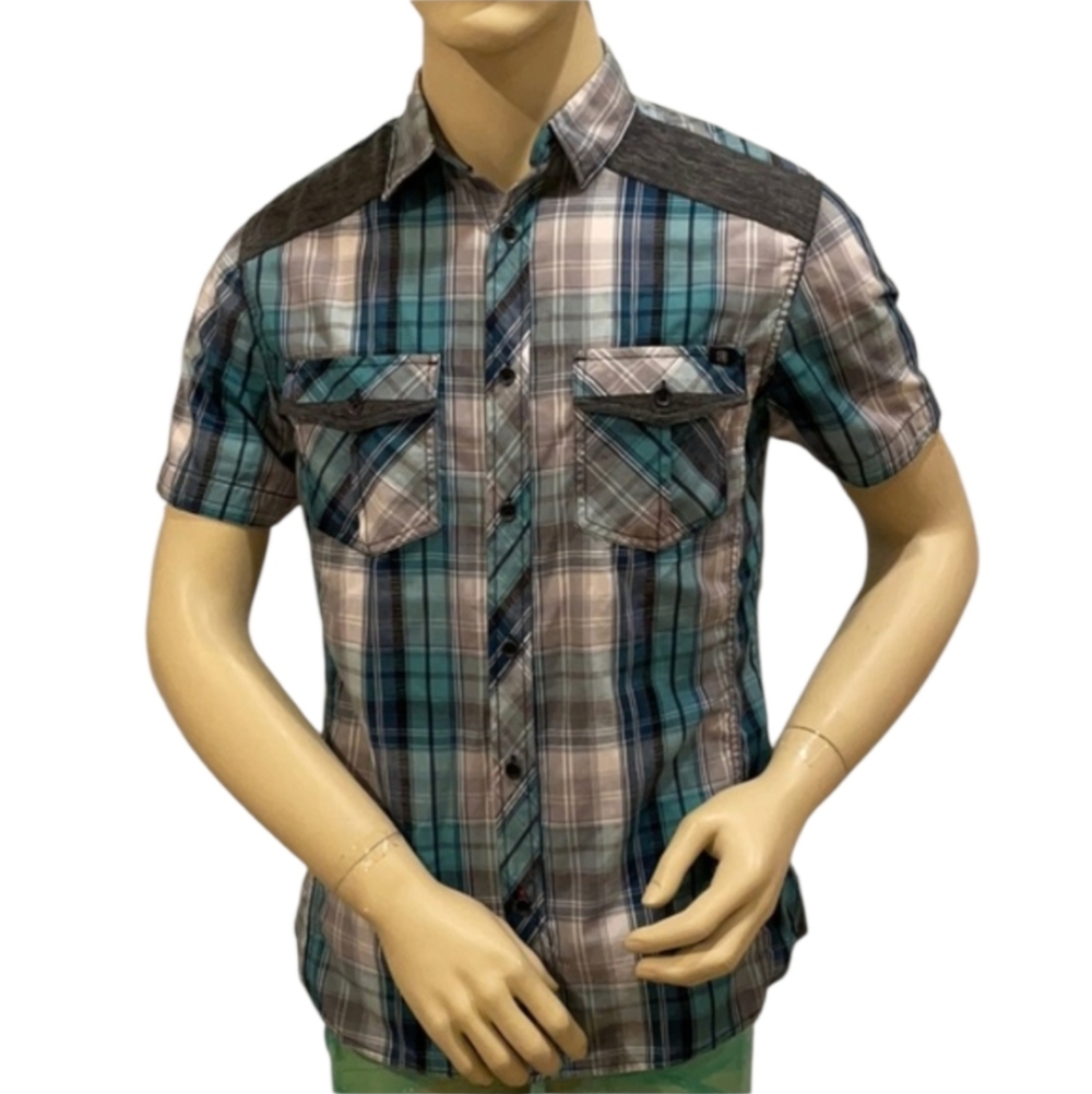 Rock & Republic Blue and Green Plaid Shirt Size Medium